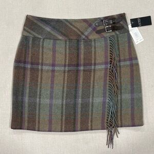 LAUREN RALPH LAUREN Women's 12 Plaid Wool Blend Fringed Mini Skirt NWT